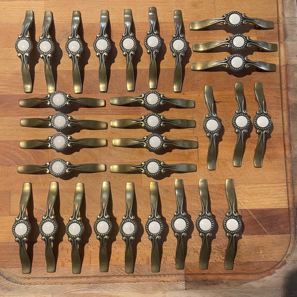 Vintage Style Brass and Porcelain Drawer Pulls